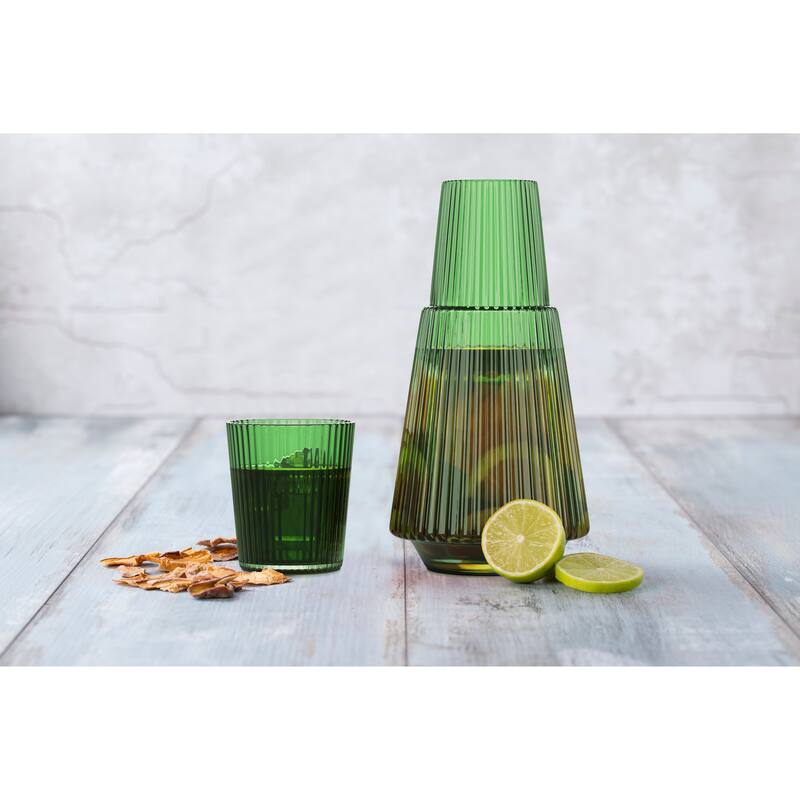 American Atelier Vintage Bedside Water Ribbed Carafe with Lid Tumbler