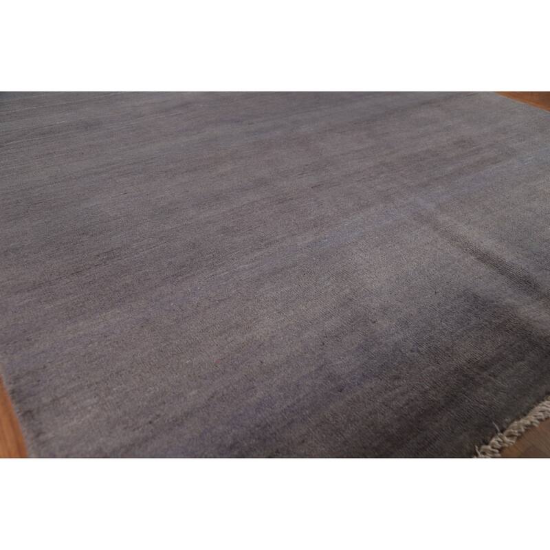 Striped Gray Blue Gabbeh Modern Area Rug Hand-Knotted Wool Carpet - 5'5"x 8'1"