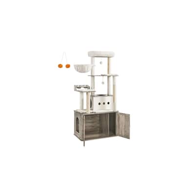 66.9-Inch Cat Tower with Litter Box Enclosure and Comfortable Removable Cushions