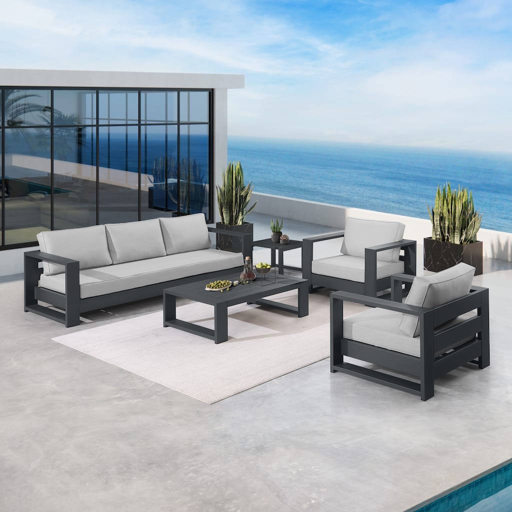 Benton Outdoor Aluminum 5-Piece Conversation Set with End Table