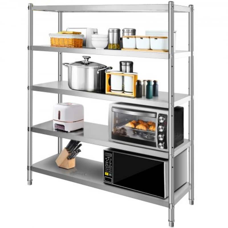 Heavy Duty Stainless Steel Adjustable Shelf Storage Unit Ideal for Kitchen Office or Garage - 5-Tier-71-Inch