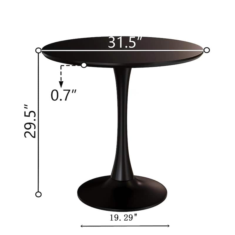 31.5" Black Round Dining Table, Tulip Table Kitchen Dining Table 2-4 People with MDF Table Top & Pedestal Base