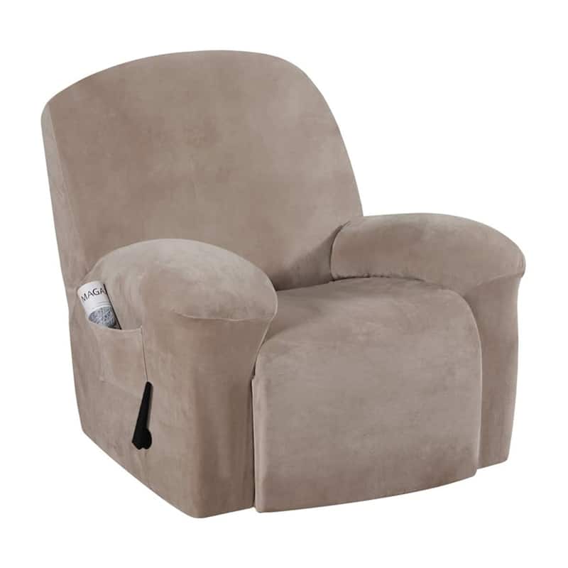 Enova Home Real Velvet Spandex Recliner Chair Slipcover with Elastic Bottom Side Pocket - Taupe