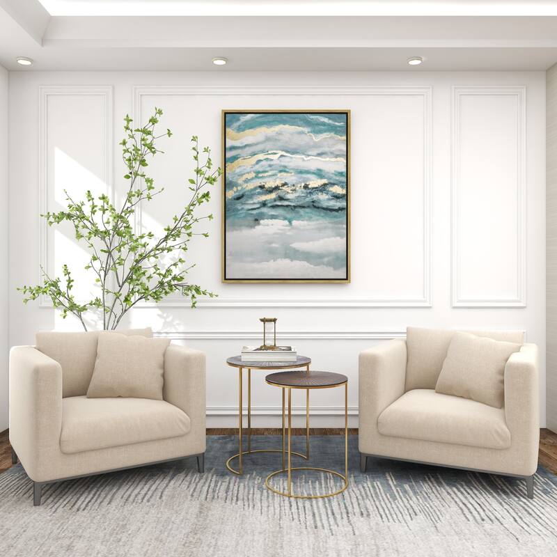 Canvas Geode Enlarge Slice Living Room Framed Wall Art with Gold Frame - Teal - Roche River Decor