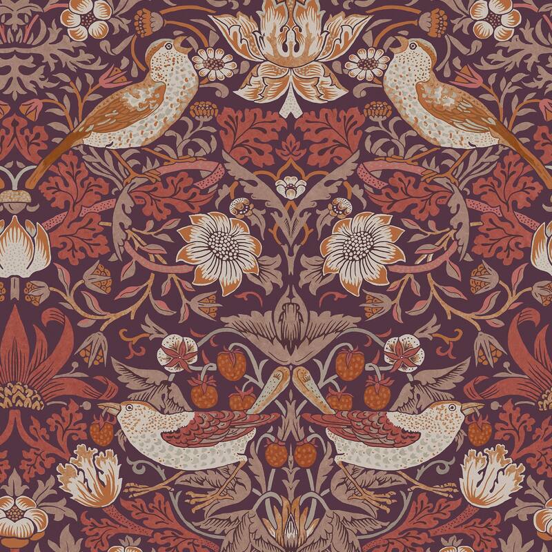 William Morris Strawberry Thief Plum Wallpaper