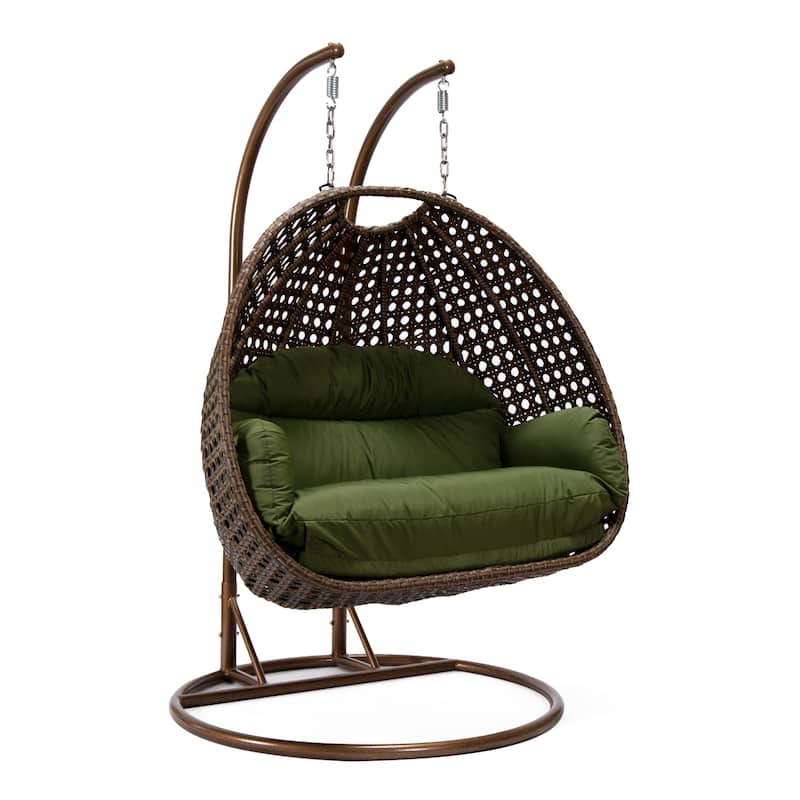 LeisureMod Mendoza Dark Brown 2 Seater Wicker Patio Hanging Double Swing Chair for Patio Porch Backyard Garden - 53"