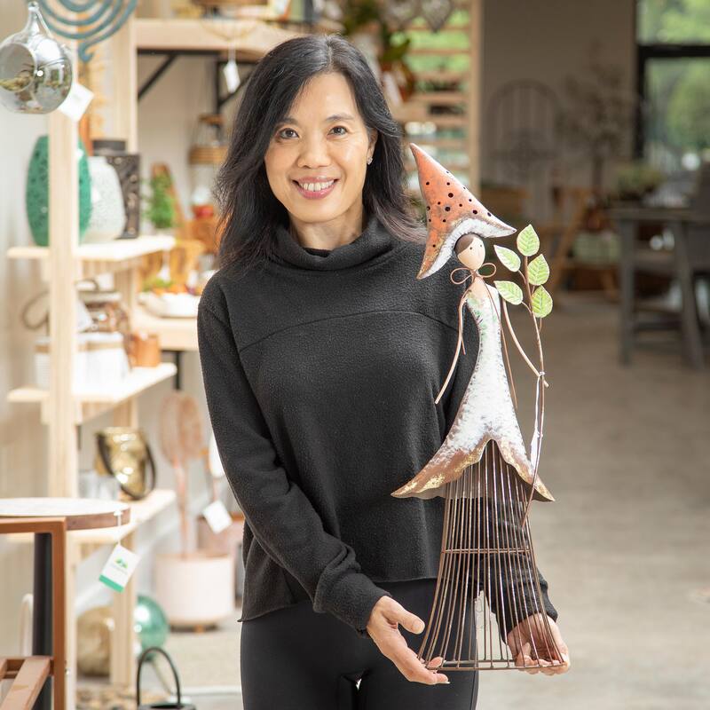 25 in. Red Metal Mushroom Fairy Garden Statuary