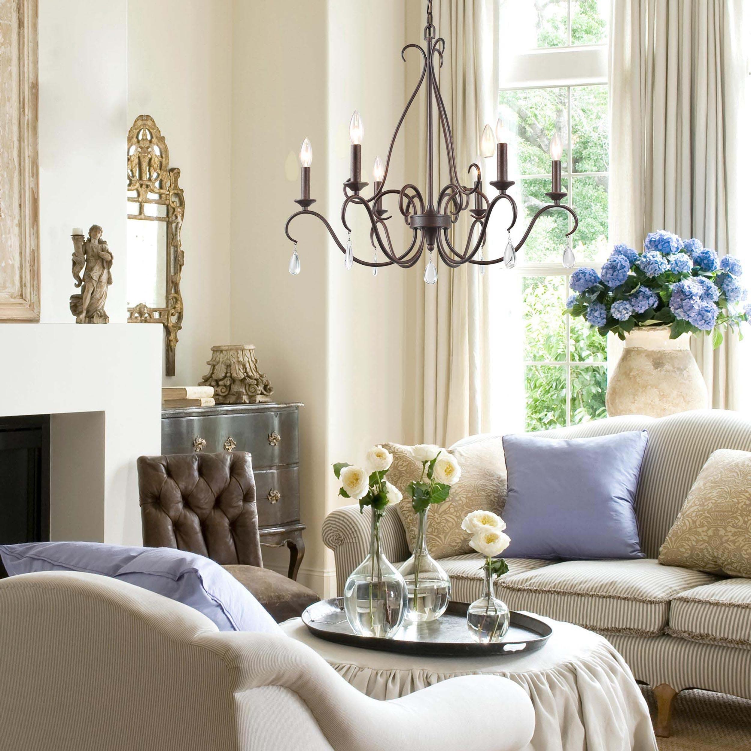 Farmhouse Classic 6-Light Candlestick Chandelier with Crystal Drop for Dining Living Room