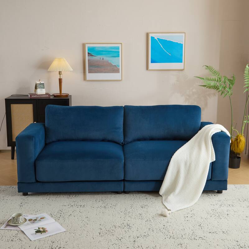 81'' Navy Blue Modern Square Arm Sofa with Velvet Upholstery - Multi-Color