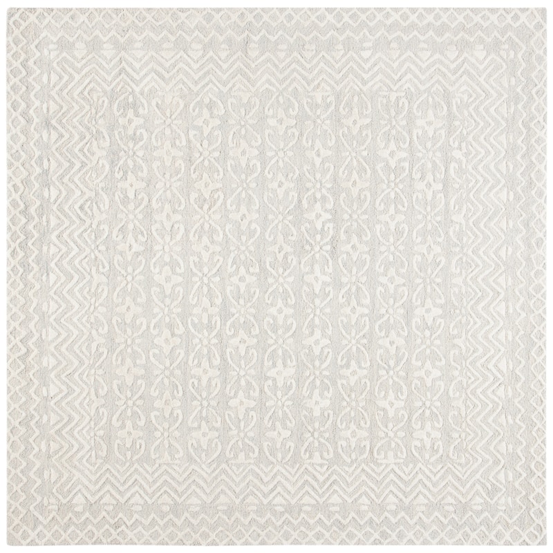 SAFAVIEH Handmade Blossom Barbara Modern Floral Wool Rug - 6' Square - Grey/Ivory