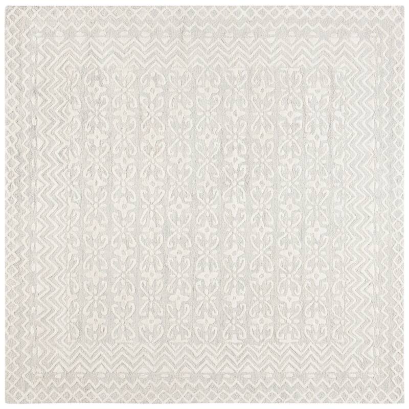 SAFAVIEH Handmade Blossom Manuela Modern Floral Wool Rug - 6' Square - Grey/Ivory