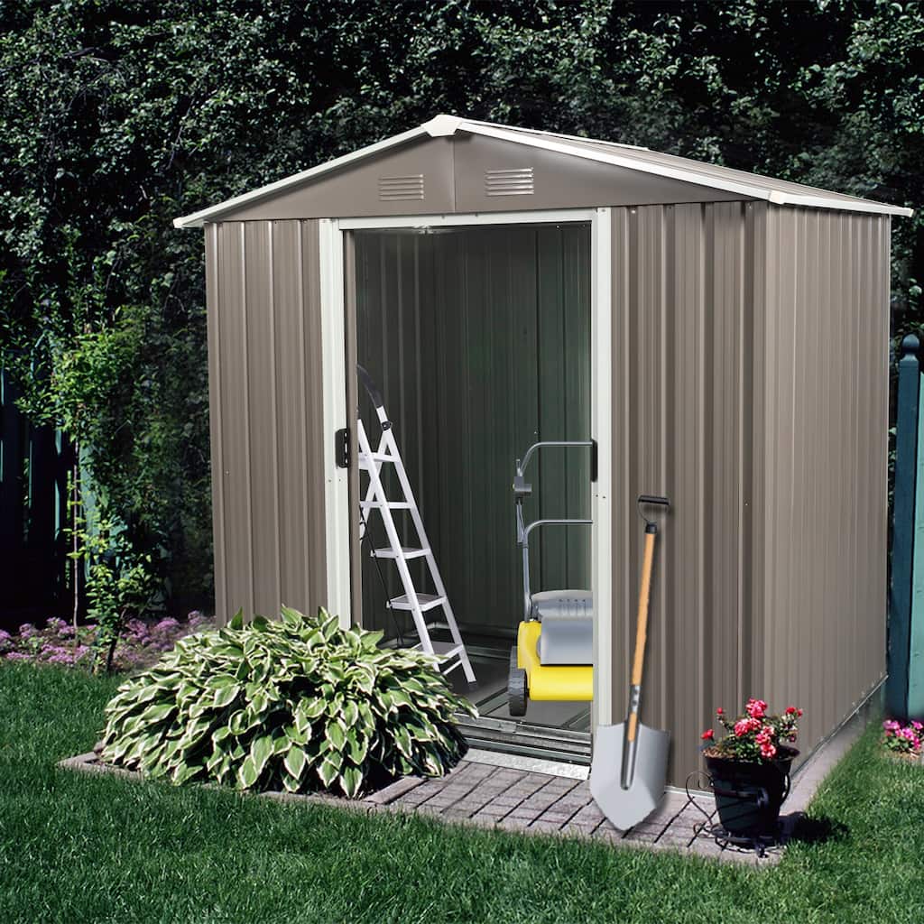 GDF Studio - Glissade Outdoor Metal Storage Shed with Galvanized Steel Panels and Sliding Doors