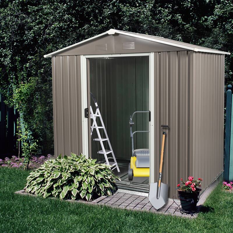 GDF Studio - Glissade Outdoor Metal Storage Shed with Galvanized Steel Panels and Sliding Doors - Grey