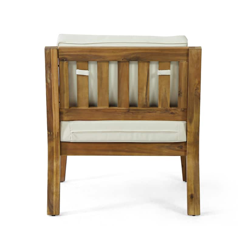 Outdoor Acacia Wood Patio Club Chair with Waterproof Thick Cushion