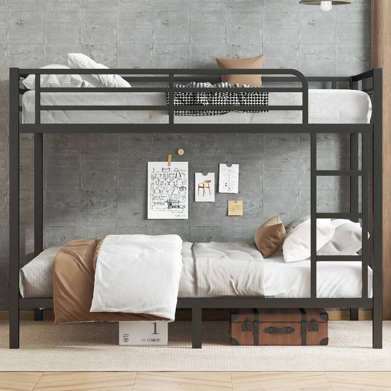 Roomfitters Metal Full XL over Full XL Bunk Bed, Space-Saving Noise-Reduced Frame, No Box Spring Needed, Black