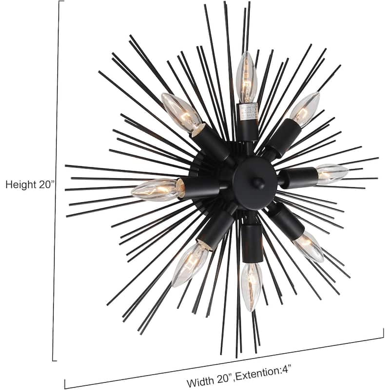 Steel Flush Mounted Star Sconce, Black or Gold Sci-fi Futuristic Wall Light