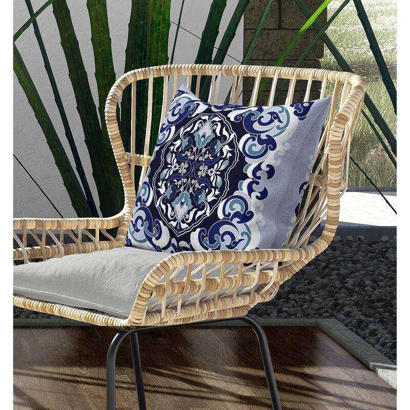 Soft Square Escape Indoor/Outdoor Reversible Throw Pillow Blue and White
