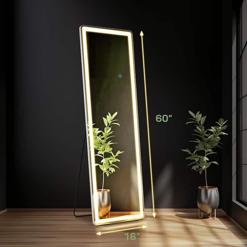 Floor Mirror with LED Light, Full Length Mirror with Stand, Hanging Mirror Wall Mounted Mirror, Full Body Mirror for Living Room