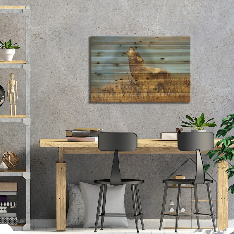 Timber Wolf Adult Howling, Teton Valley, Idaho Print On Wood by Tom Vezo - Multi-Color