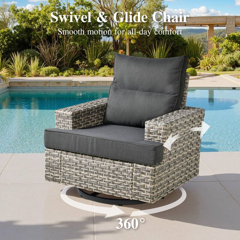 OVIOS 10 Pieces T shaped Seat Wide Armrest Swivel Chair Set With Fire Pit