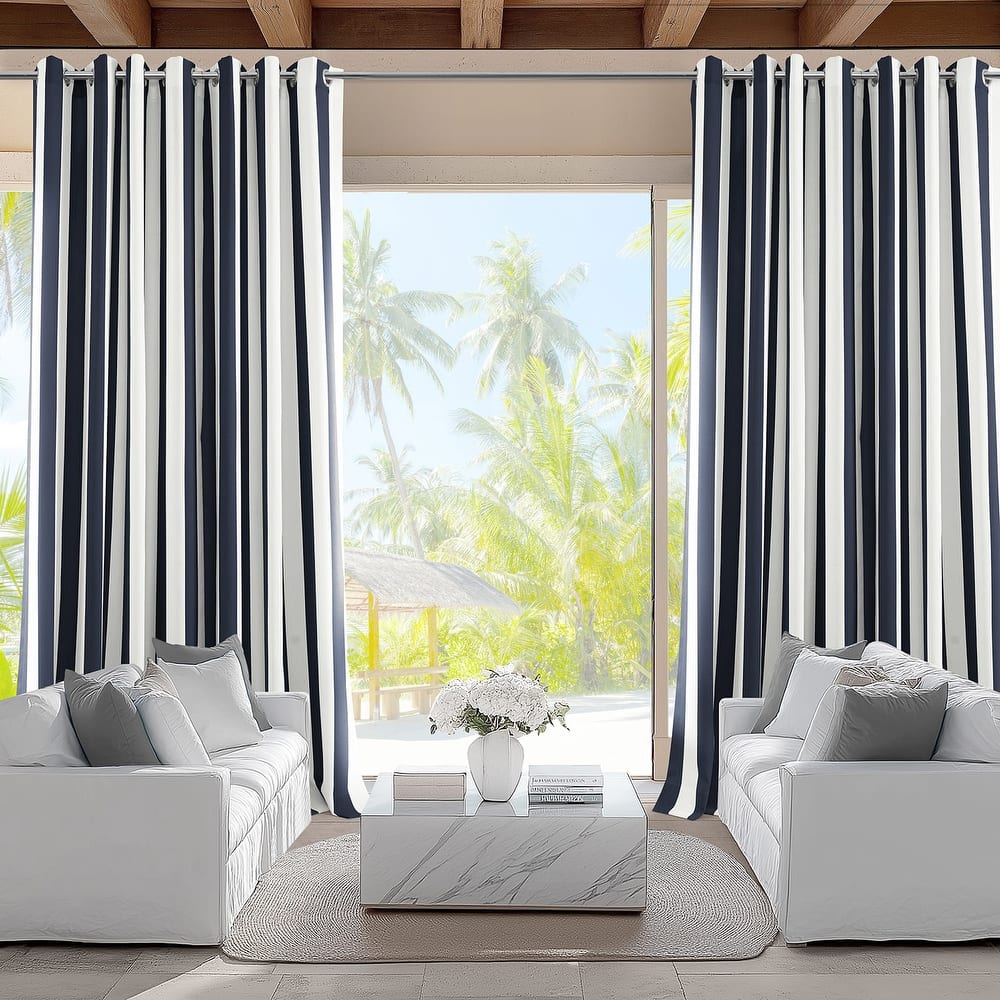 Exclusive Fabrics Villanova Striped Grommet Waterproof Light Filtering Outdoor and Indoor Curtains (1 Panel)