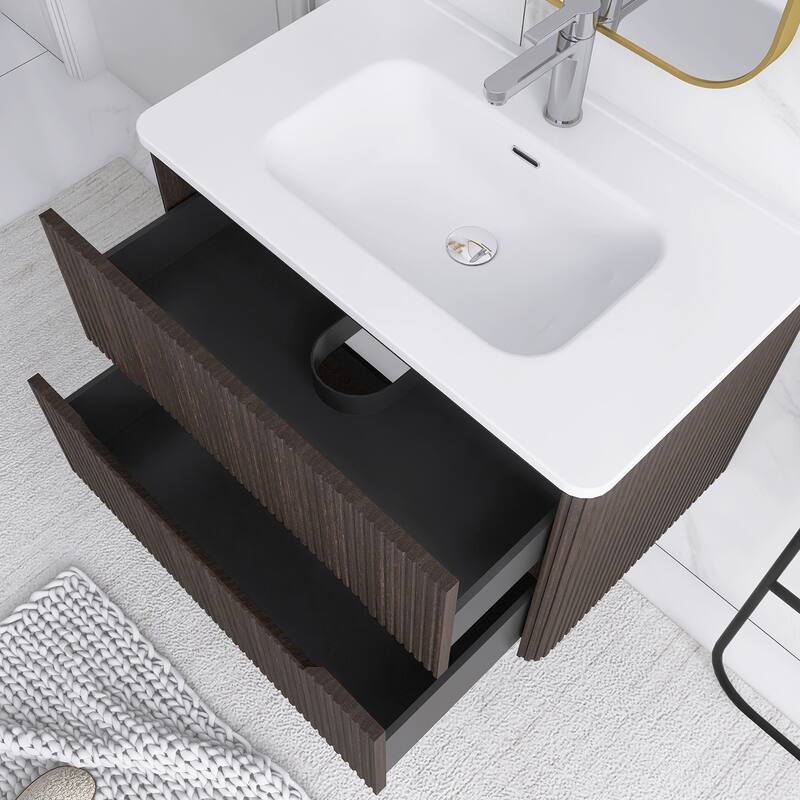 Floating Bathroom Vanity Integrated White Ceramic Sink