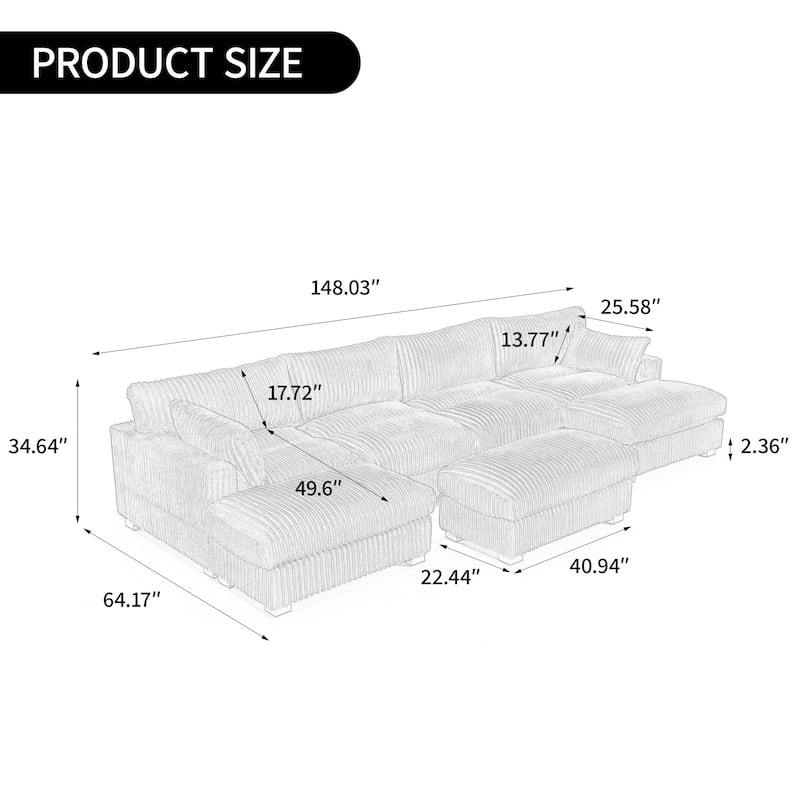 Oversied Plush Corduroy Fabric Modular Sectional Sofa with Chaise, Ottoman