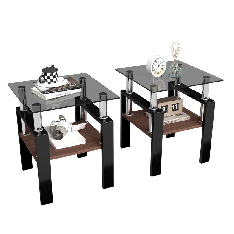 Set of 2 Modern Tempered Glass Tea Table