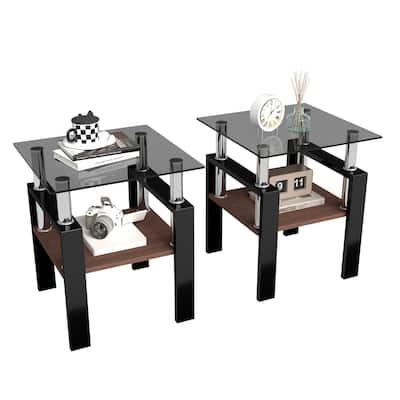 Set of 2 Modern Tempered Glass Tea Table