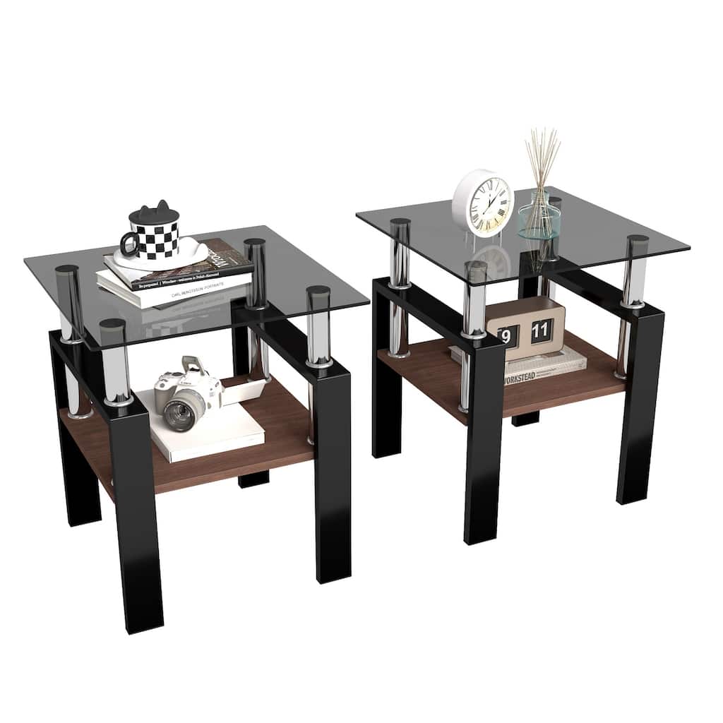 Set of 2 Modern Tempered Glass Tea Table
