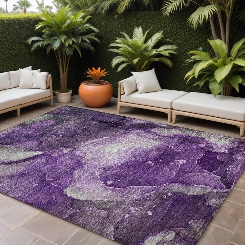 Almisi Artistic Abstract Weather Resistant Blended Style Outdoor Rug - 8' X 10' - Purple