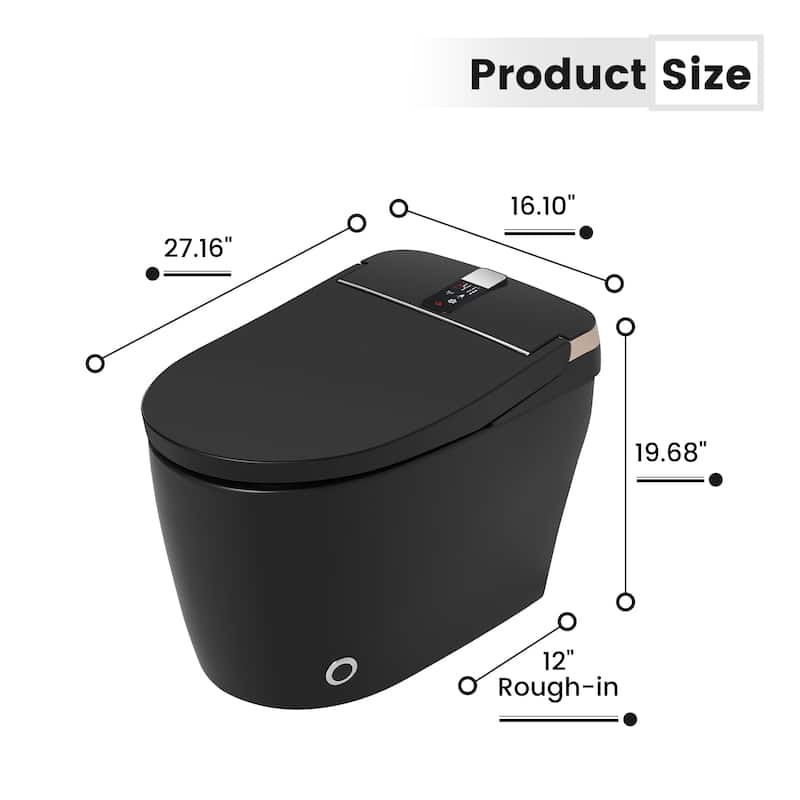 Elongated Smart Toilet with Bidet Wash, Heated Seat, Warm Air Dry, Remote Control, Auto Flush, LED Display