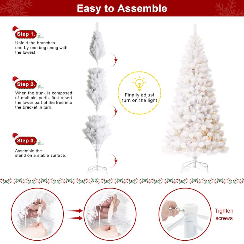 Glitzhome 8ft/10ft Pre-Lit Deluxe White Pine Slim Christmas Tree with Remote Controller