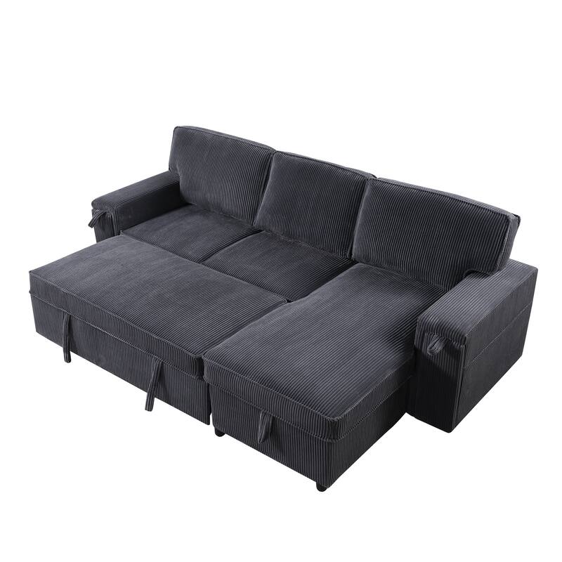 96" Chenille Sleeper Sectional Sofa with Storage Chaise
