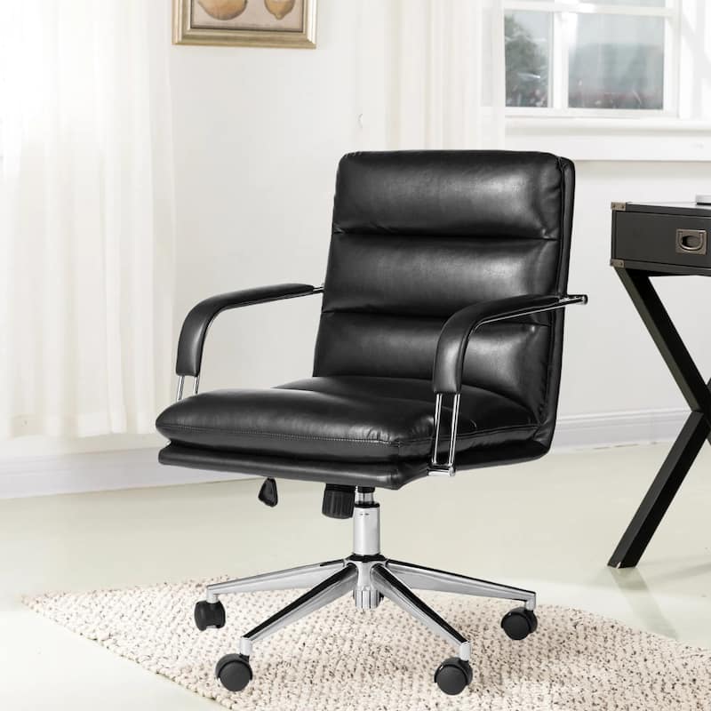 Glitzhome Leatherette Adjustable Swivel Desk Office Chair with Armrest Ergonomic Design - Black-B