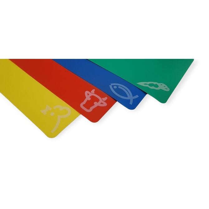 Handy Housewares 4pc Flexible Cutting Mat Set - Veggie, Fish, Beef and Poultry Cutting Mat Set, 11.75 x 9.75 Inches