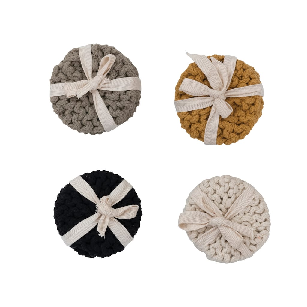 Cotton Crocheted Coasters - 4.0"L x 4.0"W x 0.3"H