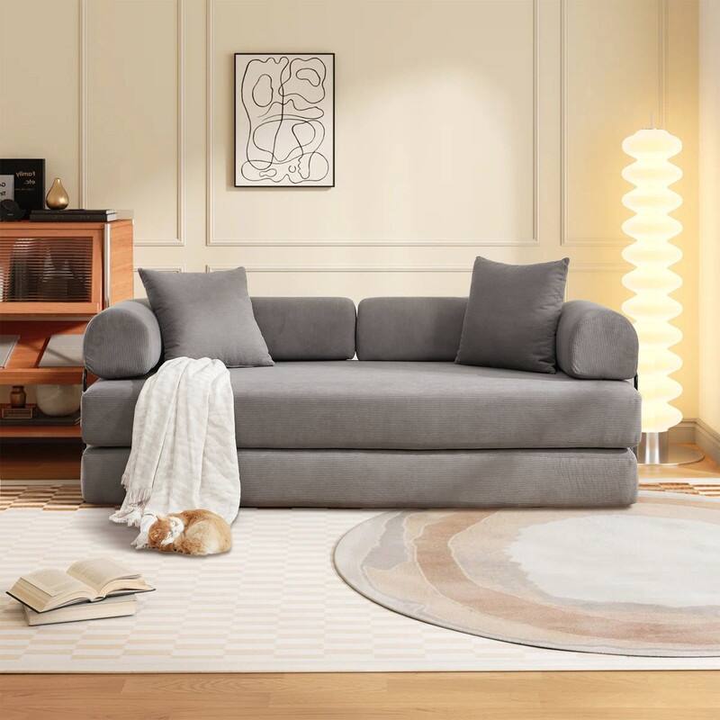 Folding Convertible Sleeper Sofa Bed with Modular Design Perfect for Living Room and Guest Space - Grey