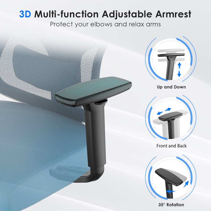 Ergonomic Office Chair,Mesh Desk Chair with Adjustable Lumbar Support and Headrest,Computer Chair with 3D Armrest Swivel Chair