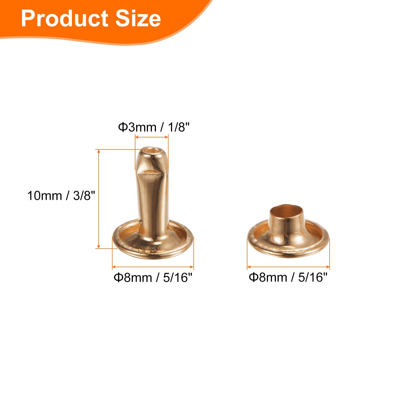 60 Sets Double Cap Leather Rivets, Round Cap Tubular Metal Studs Leather Crafting Rivets for Fabric Belt Boot Bag