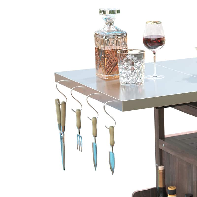 40.5" Outdoor Grill Cart with Stainless Steel Top,Solid Wood Outdoor Storage Cabinet with Drop Leaf - N/A
