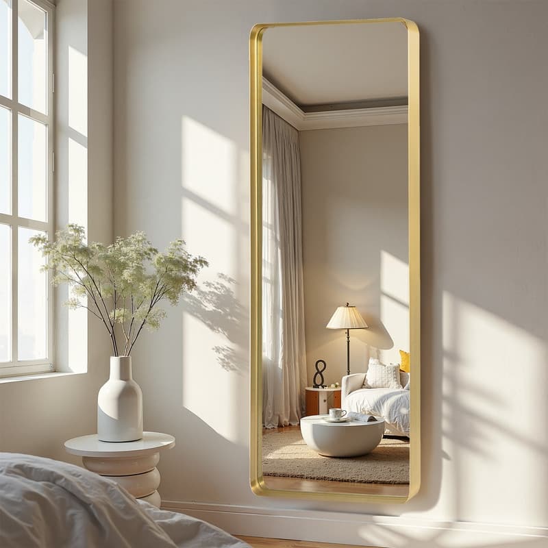 Full Length Mirror Aluminum Round Corner Rectangle Deep Frame Wall Decor Mirror Free Standing