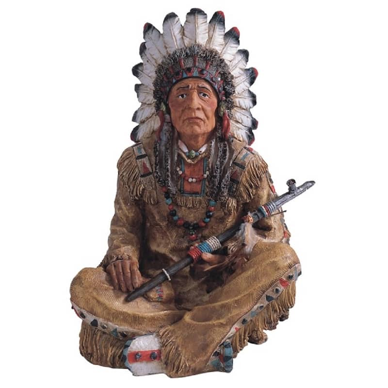 Q-Max 14"H Indian Chief Sitting Statue Native American Decoration Figurine