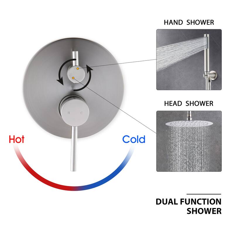 shower system Shower wall mounted with head and hand held shower head, brushed nickel finish