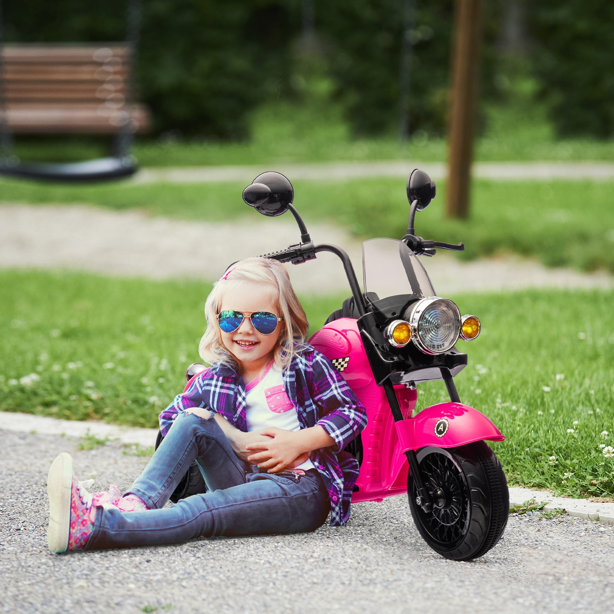 Pink Electric Motorcycle Ride-On Trike Motorcycle with Headlights, 3 Wheel 6V Battery Powered Motorbike