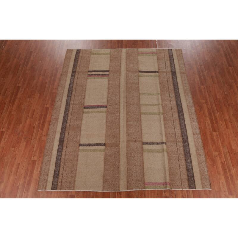Hand Woven Oriental 100% Jute Carpet Southwestern Modern Brown Kilim Area Rug - 9' 10'' X 8' 4''