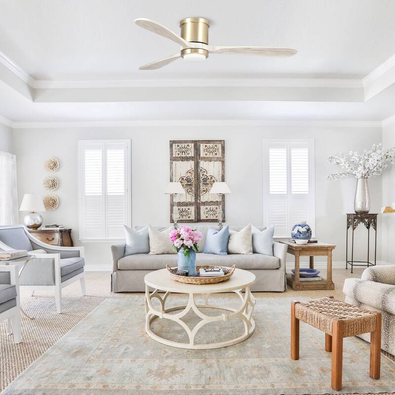 52" Gold Low Profile Smart Ceiling Fan with Light and Remote Control, App Control, Voice Control
