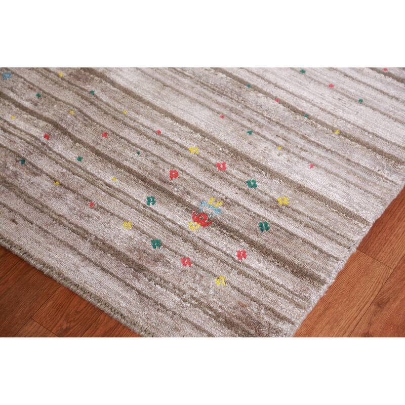 Hand Knotted Oriental 100% Wool Carpet Tribal Tribal Beige & Ivories Gabbeh Area Rug - 9' 11'' X 7' 10''