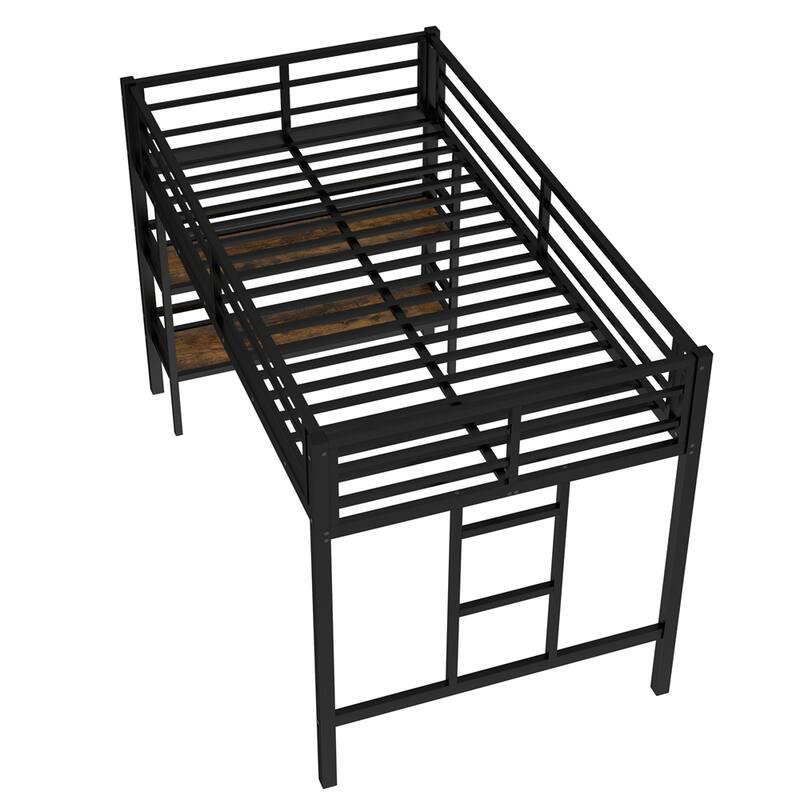 Twin Size Metal Loft Bed with Storage Shelf,Loft Bed w/Climbing Ladder