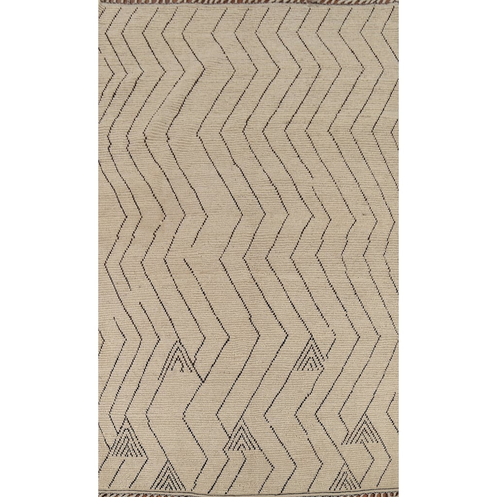 Chevron Moroccan Oriental Area Rug Hand-Knotted Wool Carpet - 6'7"x 10'2"